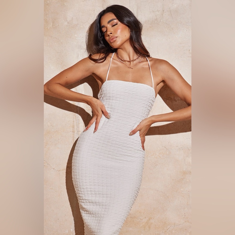 Strapless Textured Bodycon Dress in White